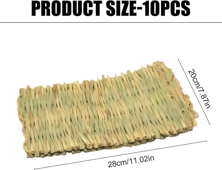 10 Stück Kleintier Grasmatten: 28×20 cm Natürliche Sicher und Essbares Grasmatte Gewebte Bettmatte,