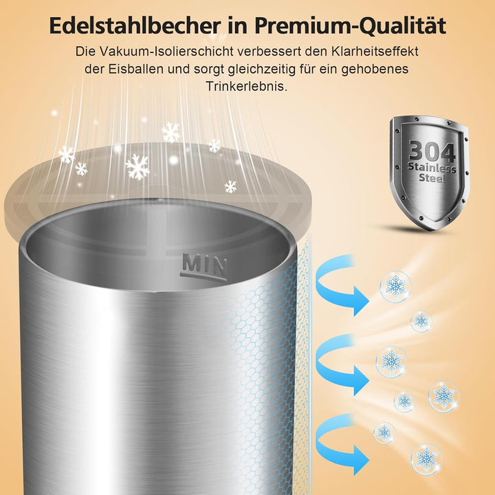 Klarer Eiswürfelbereiter, 6,4 cm Eisbälle, Eisballbereiter aus kristallklarem Edelstahl, BPA-freie P