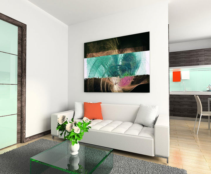 Irrkontraste Kunstdruck Abstrakt469_60x80cm LeinLeinwandbild XXL weiss türkis schwarz braun pink fer