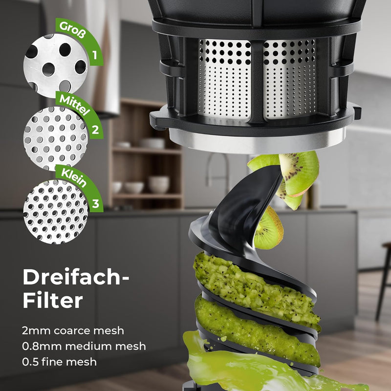 Balter Entsafter Slow Juicer, Grosse 108MM Öffnung, 250 Watt, Entsafter für Gemüse und Obst, Früchte