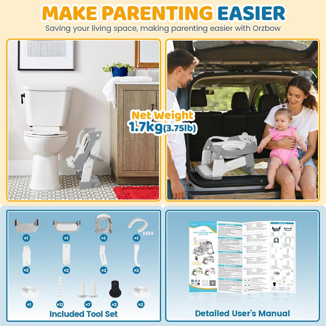 Orzbow Toilettensitz Kinder mit Treppe, 2-in-1 Kinder Toilettensitz, Töpfchen für Kinder, Höhenverst