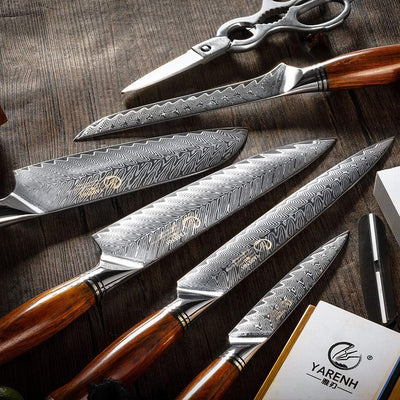 YARENH 8-Teilig Damast Messerset mit Messerblock, 73 Schichten High-Carbon Damaststahl Kochen Küchen