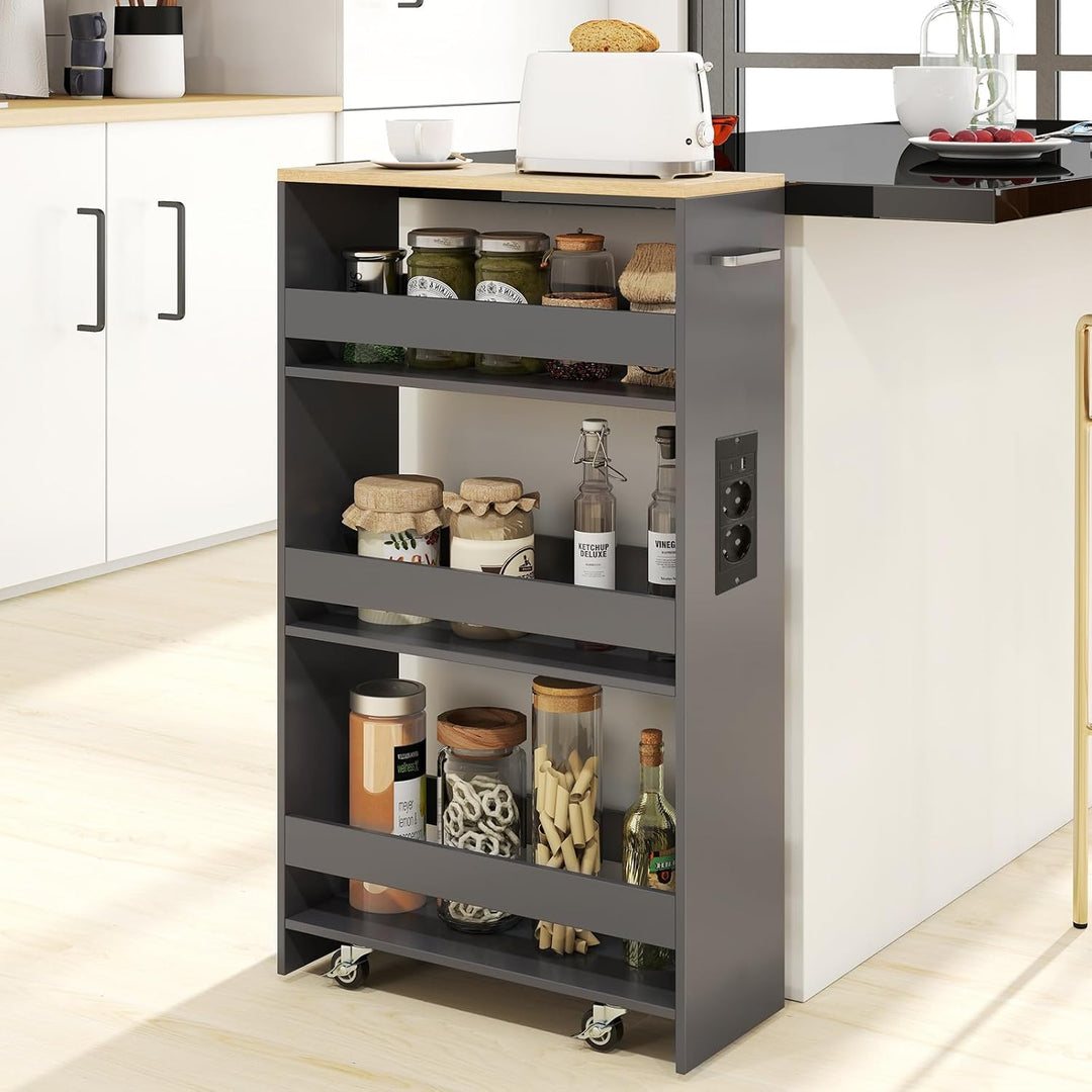 GIANTEX Nischenregal 20 cm Breit, Nischenschrank Küche mit Ladestation, Nischenwagen Rollwagen Schma