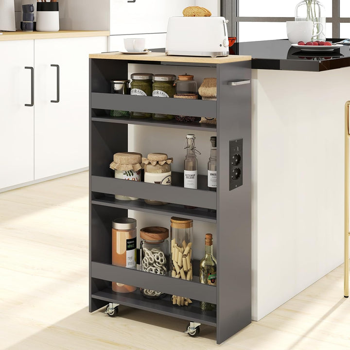 GIANTEX Nischenregal 20 cm Breit, Nischenschrank Küche mit Ladestation, Nischenwagen Rollwagen Schma