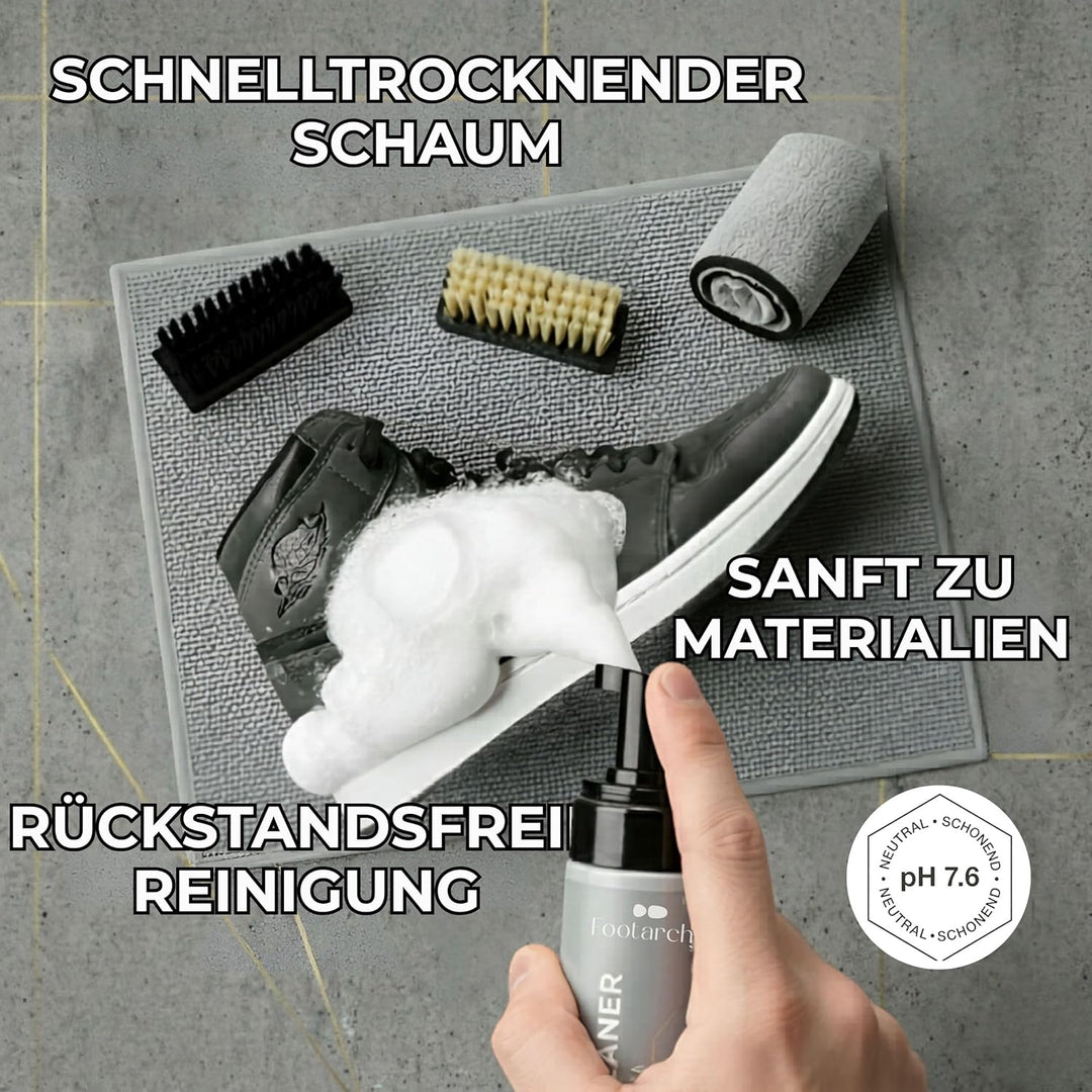 Schuhreinigungsset Profi – 150ml Reinigungsschaum, Schuhreiniger & Sneaker Cleaner Set mit 2 Bürsten