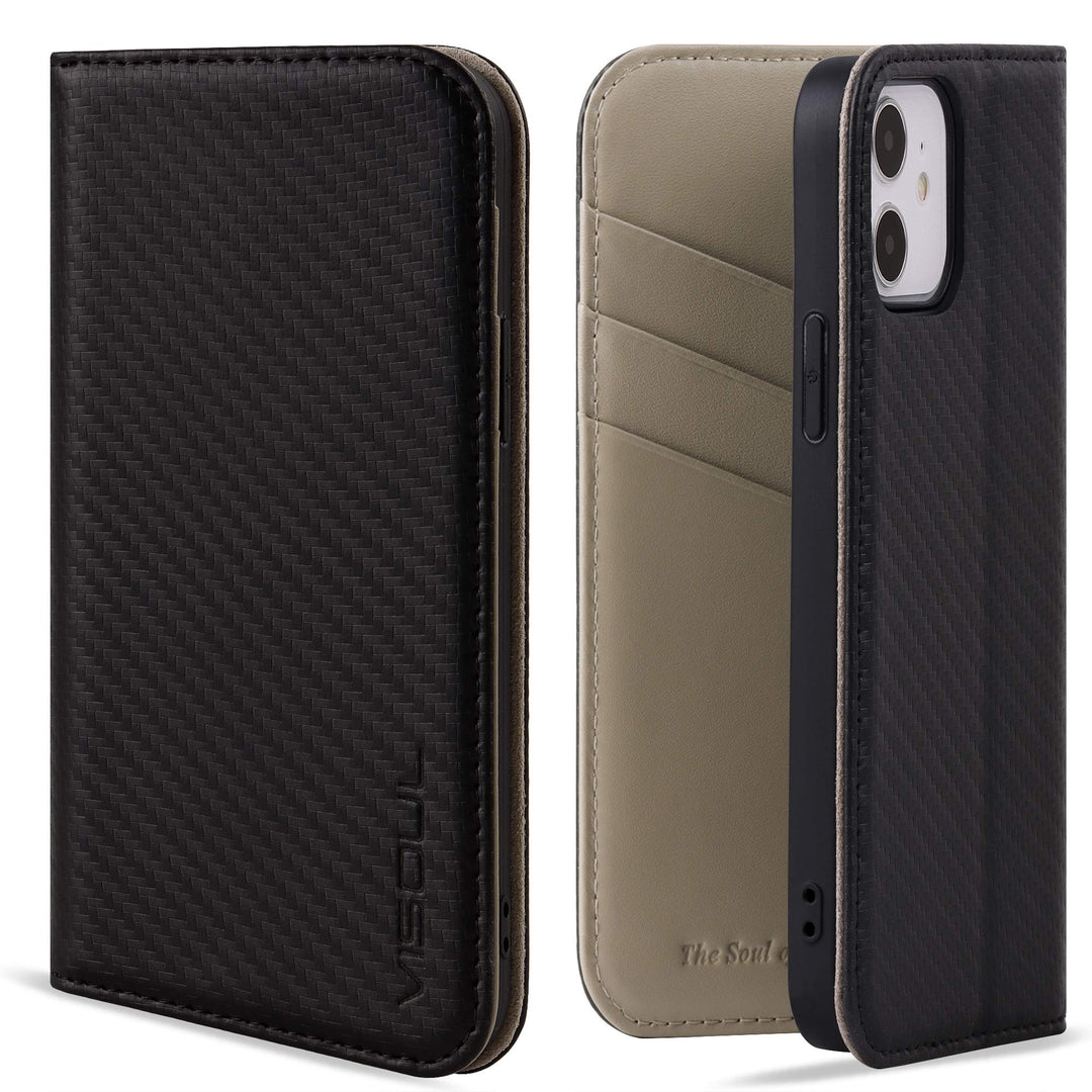 VISOUL iPhone 12 Mini Hülle,Handyhülle iPhone 12 Mini [100% Echtleder] [3 Kartenfächer] [Verdichtes
