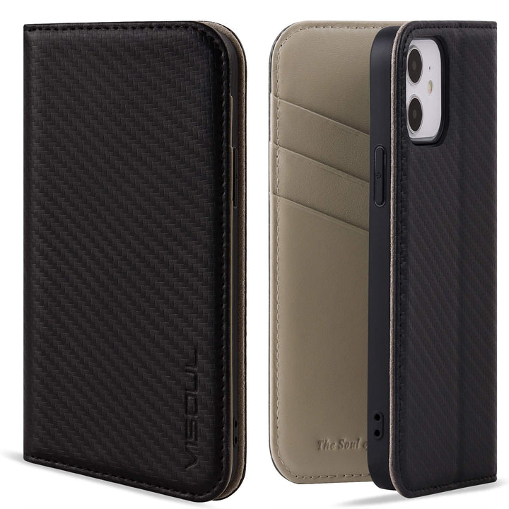 VISOUL iPhone 12 Mini Hülle,Handyhülle iPhone 12 Mini [100% Echtleder] [3 Kartenfächer] [Verdichtes
