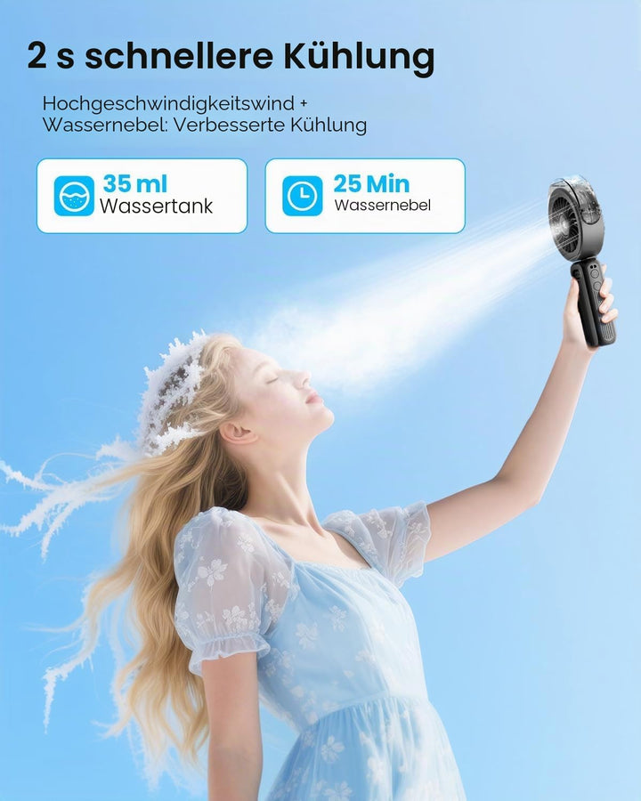 Otlonpe Handventilator Mit Wasserkühlung, 4000mAh Hand Ventilator Akku Aufladbar Mit Wasser, Leistun