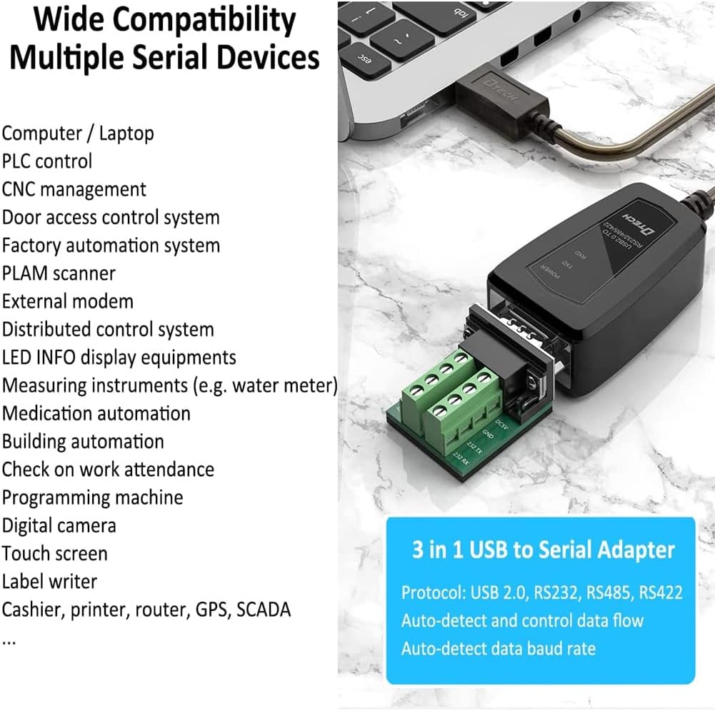 DTech USB-auf-Seriell-Adapter RS485 RS422 R232 mit Breakout Board LED-Leuchten Unterstützt DC5V für