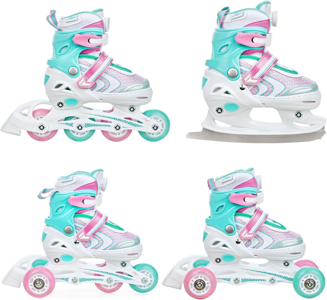 RAVEN 4in1 Inline Skates Triskates Rollschuhe Schlittschuhe Inliner für Kinder Mädchen verstellbar 3