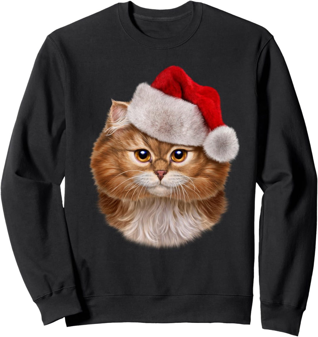 Orange Katze mit Weihnachtsmütze Sweatshirt