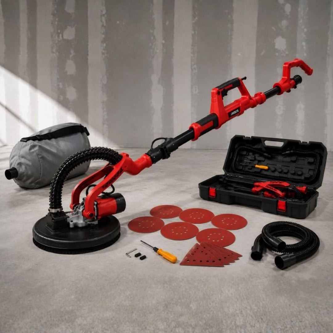Arebos Tellerschleifer, Langhalsschleifer mit Dual-Pad Schleifkopf (710 Watt, Ø 225 mm,Teleskopstang
