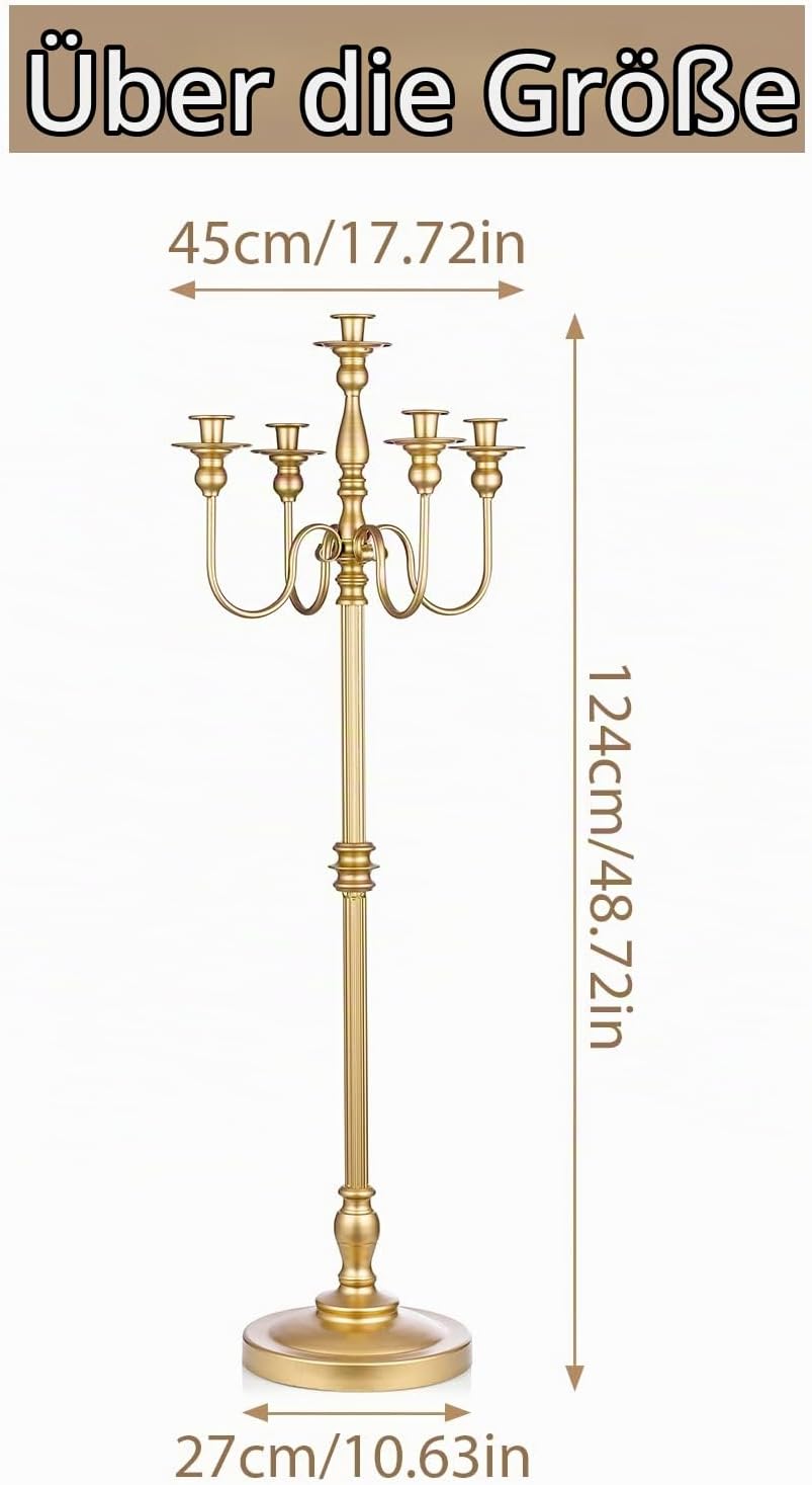 Sziqiqi 124cm Kerzenständer Gold Metall, Moderne Kerzenleuchter 5-armig Candle Holder Tischdeko für