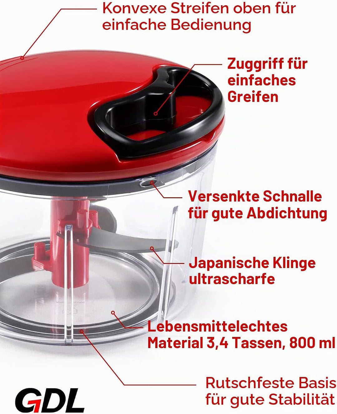 GDL Zwiebelschneider, 800ML Zwiebel Zerkleinerer mit Edelstahlklingen, Multizerkleinerer Gemüseschne