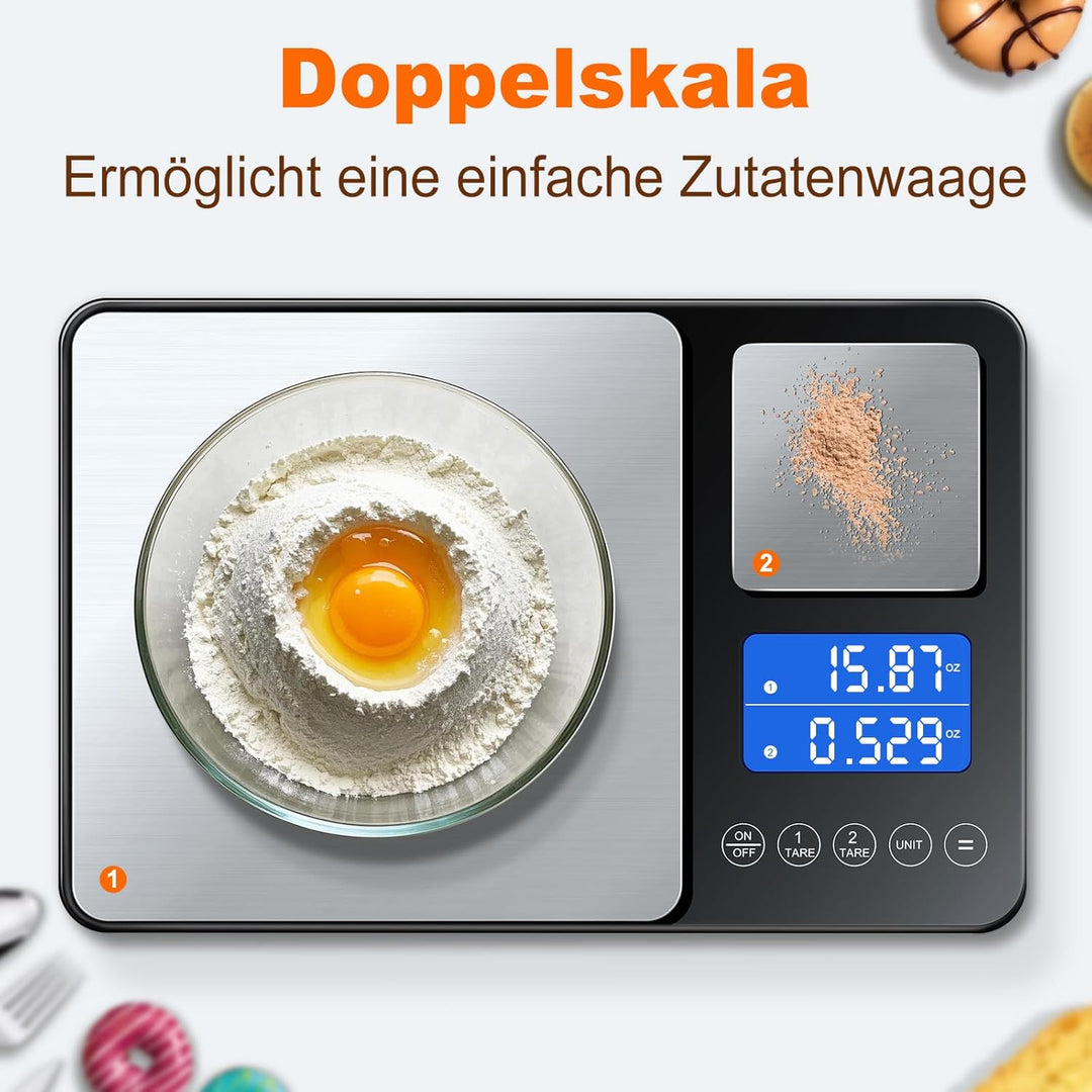 BRICH Digitale Küchenwaage mit Dualer Plattform – 500g/0,01g &amp; 15kg/1g Präzision, Summierungsfunktio