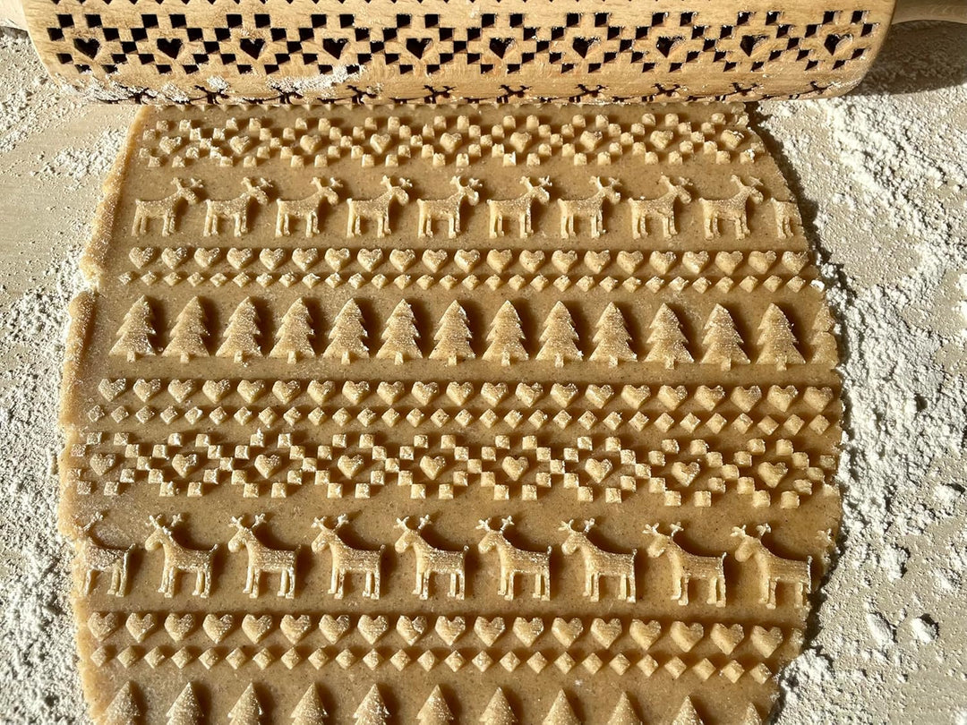SKANDINAVISCHES WEIHNACHTSMUSTER Nudelholz mit Muster Weihnachten Backen - Teigroller Holz für DIY W
