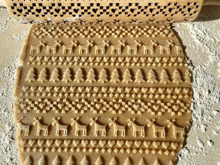 SKANDINAVISCHES WEIHNACHTSMUSTER Nudelholz mit Muster Weihnachten Backen - Teigroller Holz für DIY W