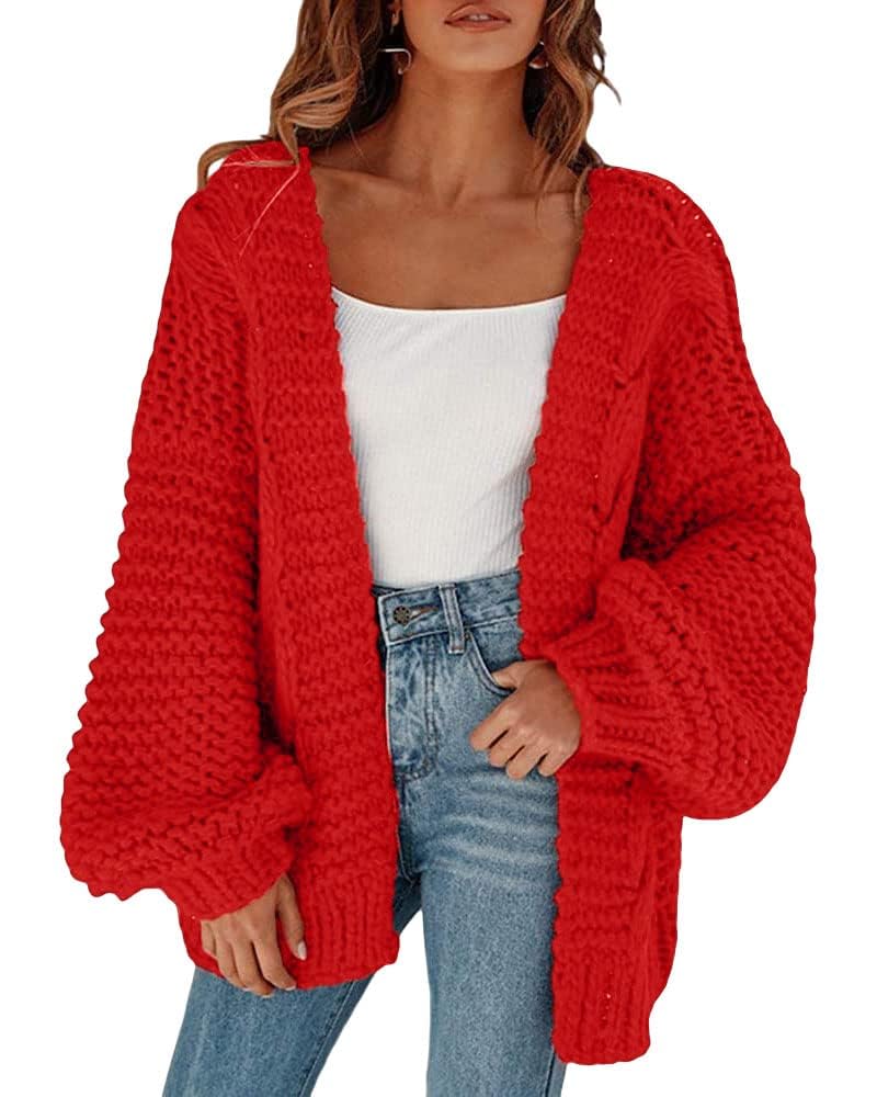Cicy Bell Damen Strickjacken Cardigan Lose Laternenärmel Elegante Übergrosse Pullover S Rot, S Rot