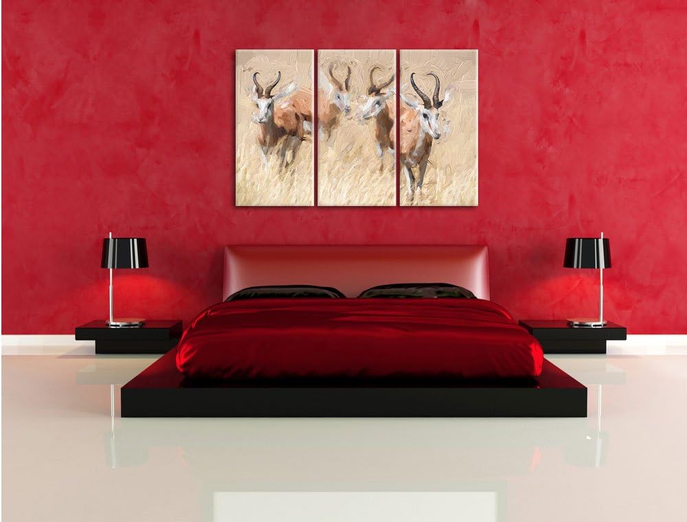 Pixxprint Tiere in Savanne als Leinwandbild/Grösse: 3 Teilig (120x80) cm/Wandbild/Kunstdruck/fertig