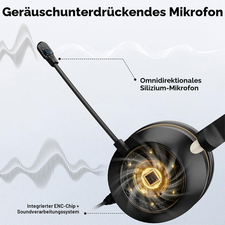 Wantek Bluetooth-Headset mit Mikrofon für PC, V5.2, Kabelloses Headset mit Rauschunterdrückungs-Mikr