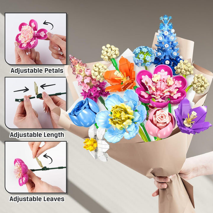 Blume Bausteine für Erwachsene, Botanical Kollektion Bauspielzeug, Pflanze Home Deko, Blumenstrauss