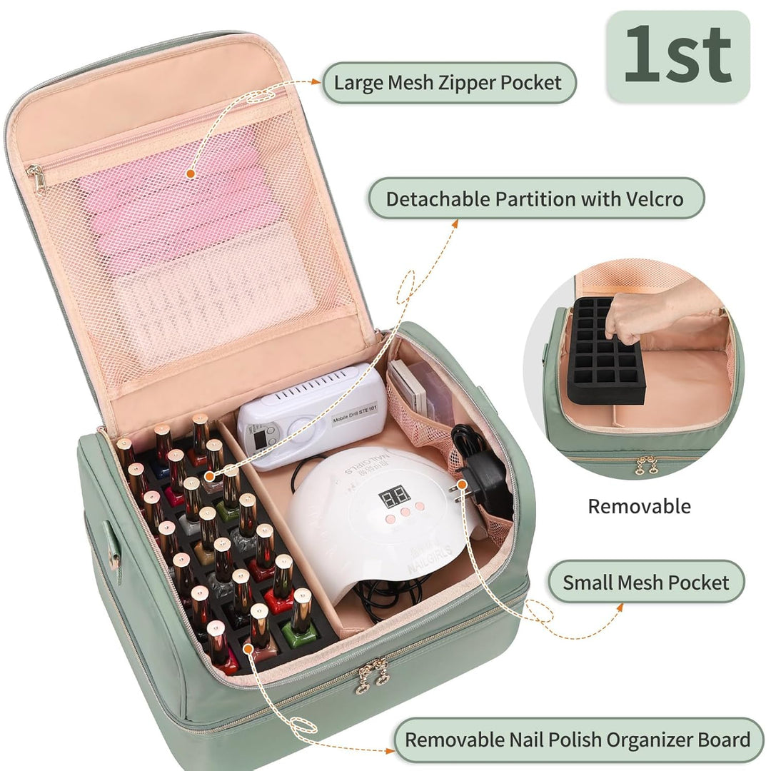 Doppelschicht Nagellack Organizer Tasche - Aufbewahrungsbox für 45 Flaschen und Eine Nagellampe, Kos