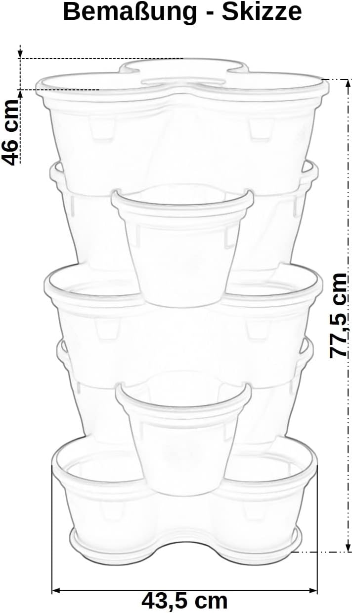 Gariella 5X Blumentopf Säulentopf Pflanzturm Hochbeet Pflanztopf-Kübel mit Untersetzer stapelbar bru