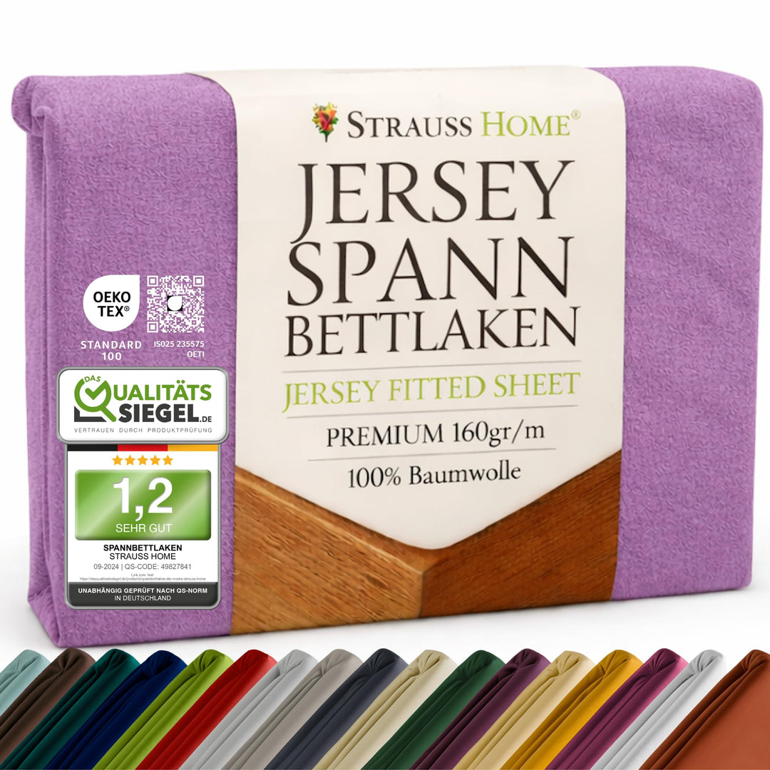 Strauss Home ® Jersey Spannbettlaken Spannbetttuch Bettlaken 100% Baumwolle 180x200-200x200 cm (Pfla