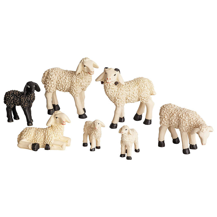 Sieben Landschafe Krippenfiguren & Krippentiere [Massstab 9 cm -für Figuren mit 9 cm Höhe] Krippenzu