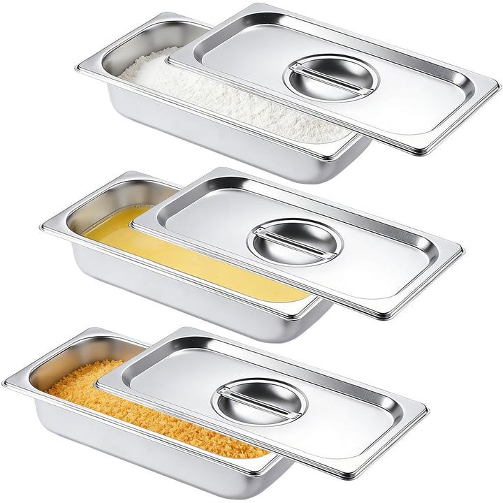 IIRC Panierschalen Set 3-Teilig, 32,5 x 17,5 x 6,5 cm Edelstahl Schale, Panierset für Gebratenes, Fi