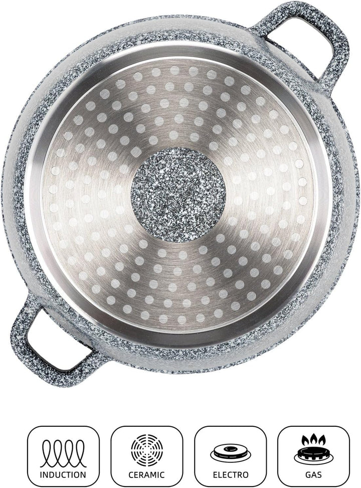 EliteHoff Kochtopf, Suppentopf aus Aluminiumguss mit Antihaftbeschichtung, Induktionstopf mit Glasde