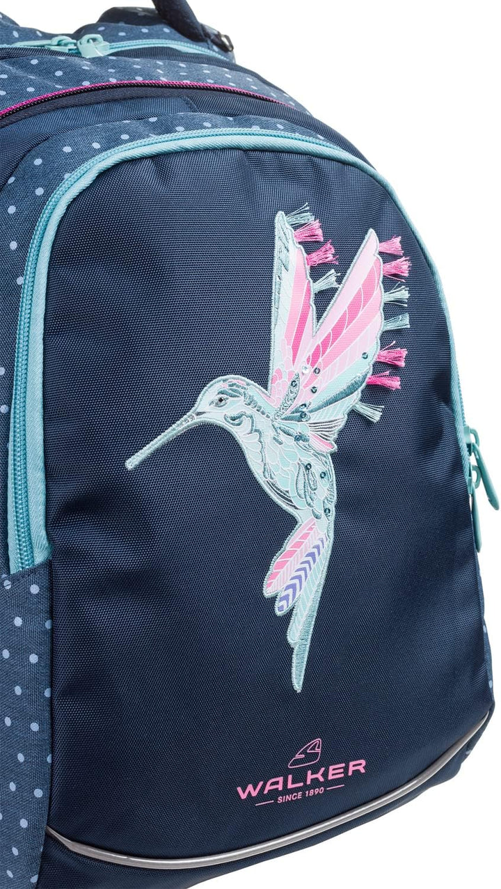 Walker 42017-064 - Schul-Rucksack Fame Magic Colibri Petrol mit 3 Fächern und Seitentaschen, Schul-T