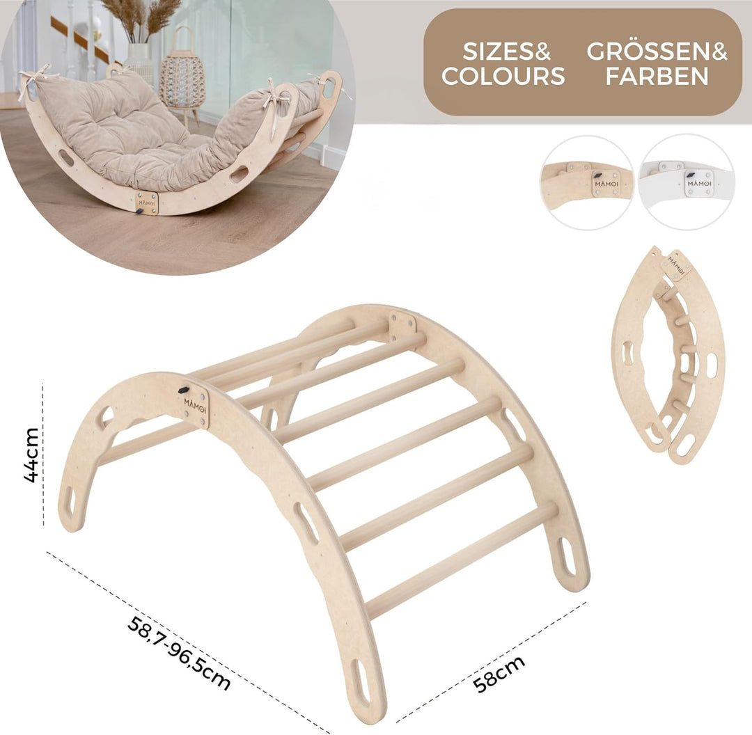 MAMOI® Kletterbogen mit Kissen | Kissen aus Baumwolle | Klettergerüst aus Holz | Kletterdreieck | Ho