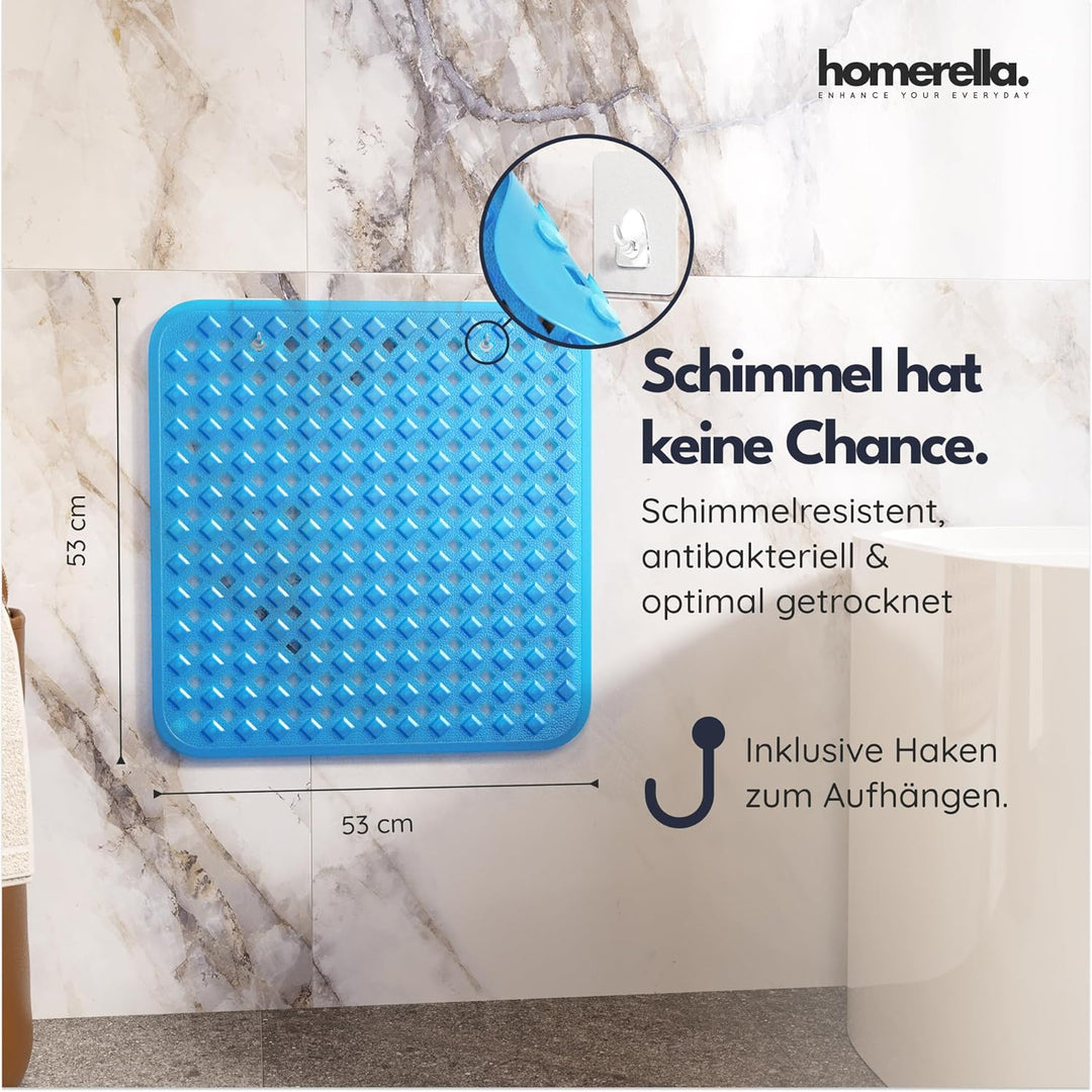 homerella© Duschmatte rutschfest 53x53cm, INKL. AUFHÄNGUNG, Antirutschmatte Dusche, schimmelresisten