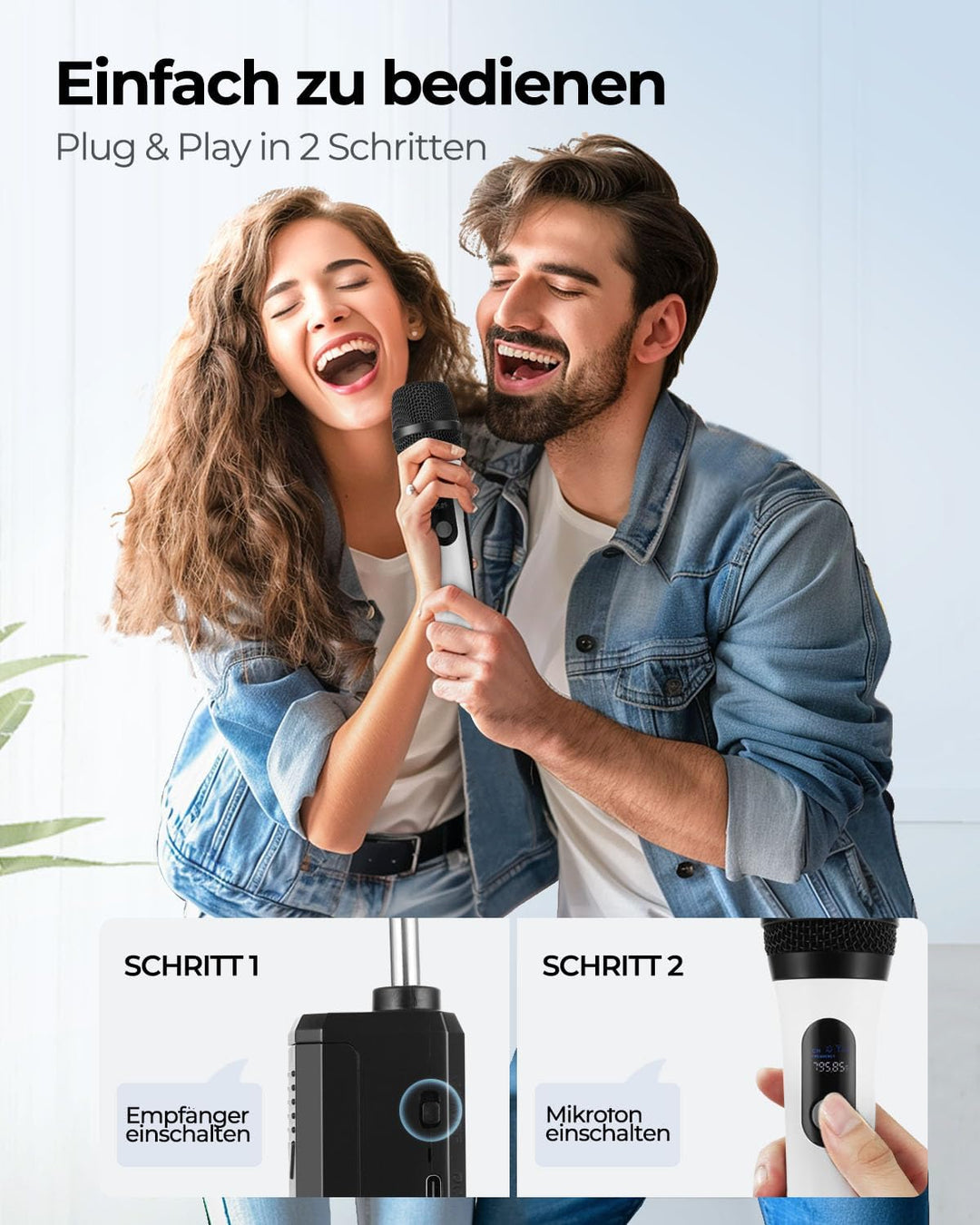 ALPOWL Kabelloses Mikrofon, Duales Digitales Dynamisches Bluetooth Mikrofon mit wiederaufladbarem Em