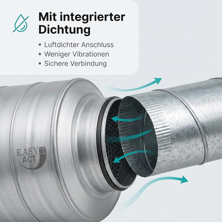 Easy Act Schalldämpfer Ø 150 mm, Länge 300 mm, effizienter Rohrschalldämpfer aus verzinktem Stahl zu