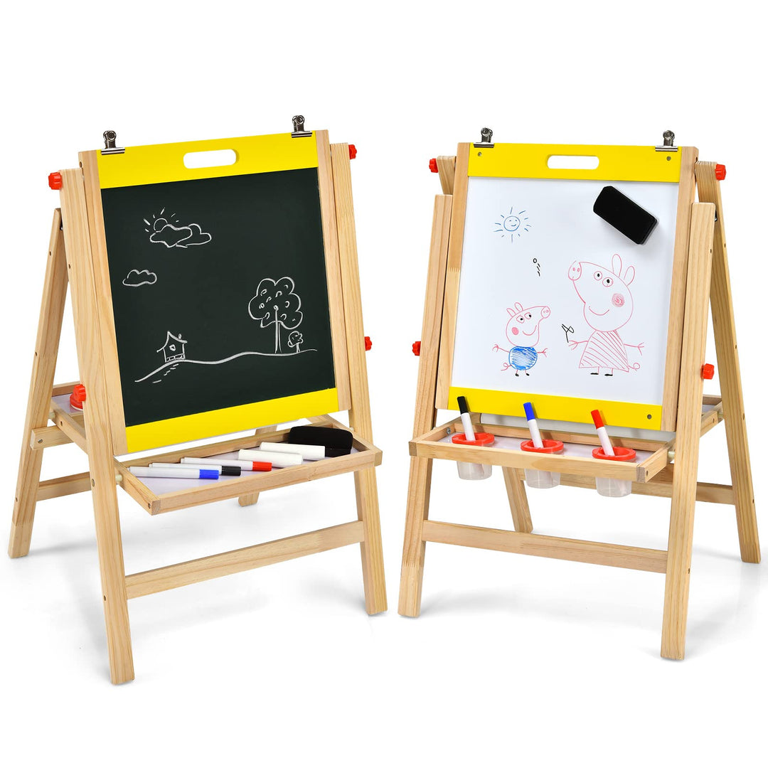 LIFEZEAL 2 in 1 Kindertafel, Höhenverstellbare Staffelei Kinder, Standtafel aus Holz, Abklappbare Ma
