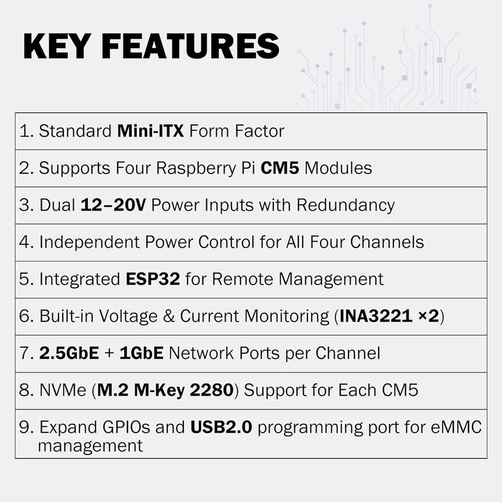 DeskPi Super4C für Raspberry Pi Compute Module 5, Cluster Mini-ITX Board Unterstützt 4 CM5, 2.5GbE +