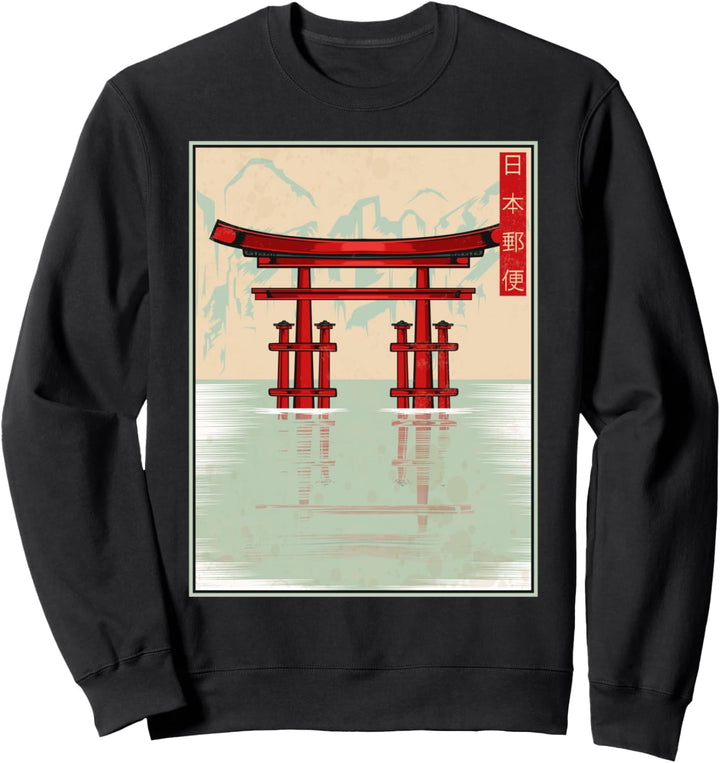 Japanische Kunst Tempel Briefmarke Asien Japan Kanji Natur Sweatshirt