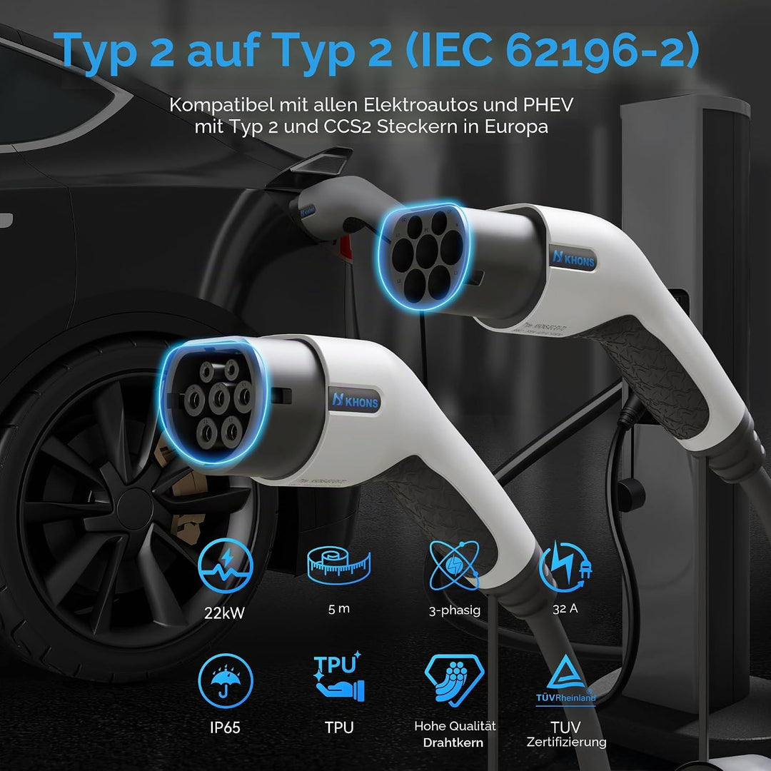 Typ 2 Ladekabel Elektroauto Ladekabel Typ 2 auf Typ 2 mit Tasche, Geeignet für E-Auto EV/PHEV, Model