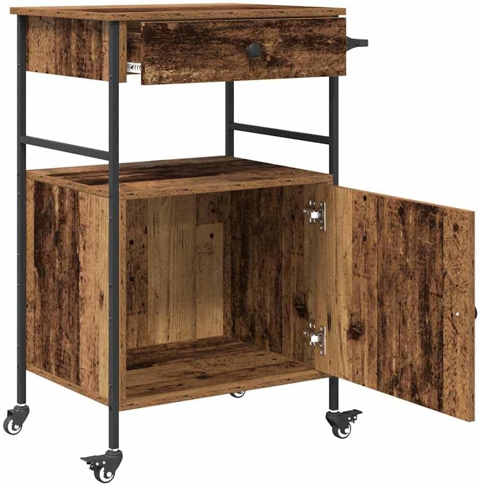 vidaXL Küchentrolley Altholz 56 x 43 x 89,5 cm Holzwerkstoff, Moderner Küchenwagen, rechteckig, robu
