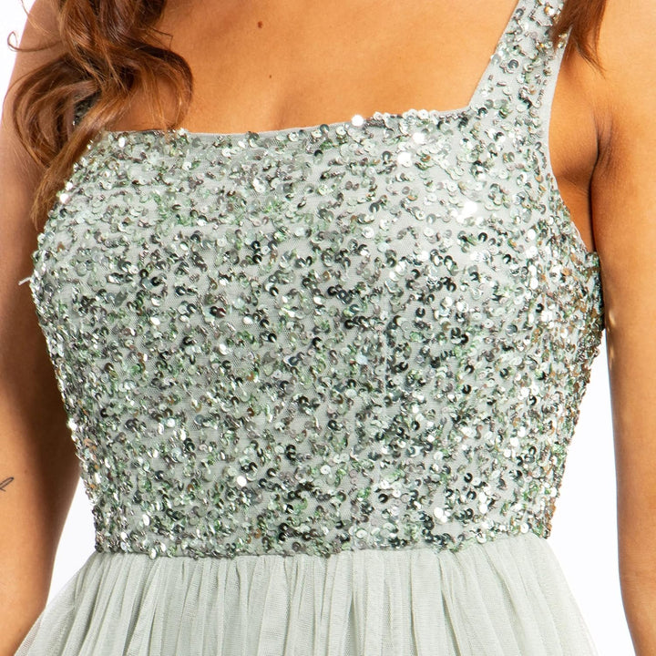 Maya Deluxe Damen Abendkleid Maxi für Hochzeit Breiten Trägern Paillettenverziertung Abschlussball B