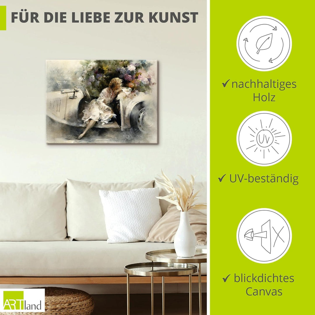 ARTland Leinwandbilder Wandbild Bild auf Leinwand 80 x 60 cm Menschen Frau Malerei Creme Tagträumer