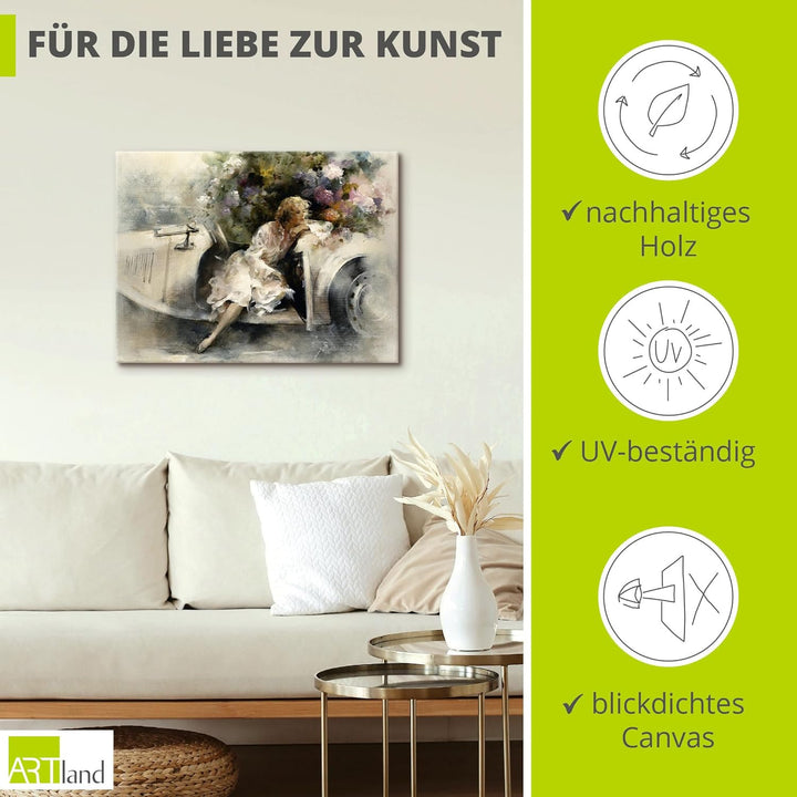 ARTland Leinwandbilder Wandbild Bild auf Leinwand 80 x 60 cm Menschen Frau Malerei Creme Tagträumer