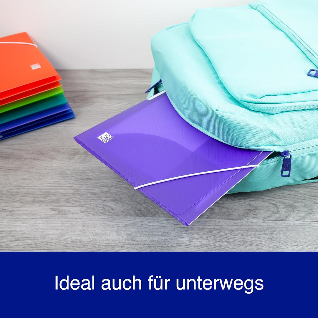 Oxford Eckspannermappe A4, Kunststoff, mit Gummiband, 8 Farben, 10 Stück, Rot, Orange, Anis, Ice Min