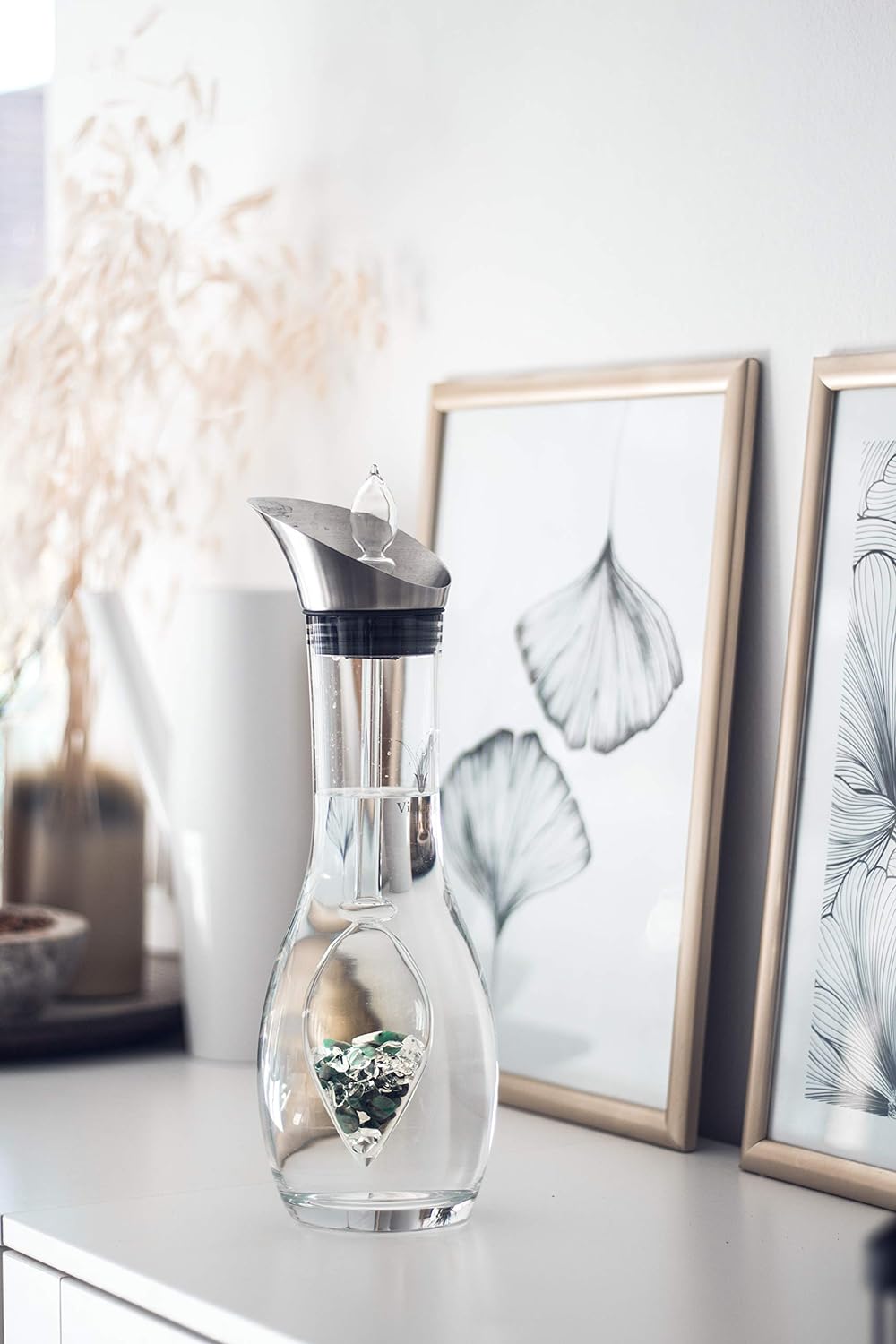 VitaJuwel Vitality Edelsteinwasserset für Zuhause (Karaffe Era & Phiole) mit Smaragd & Bergkristall