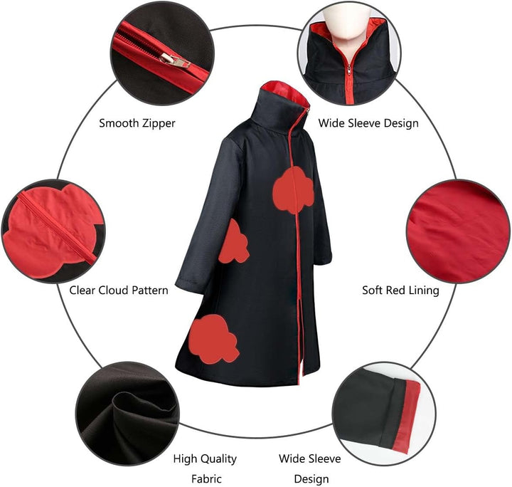 ACWOO Akatsuki Mantel für Kinder Erwachsener, Unisex Cosplay Anime Kostüm Itachi Mantel Cosplay Hall