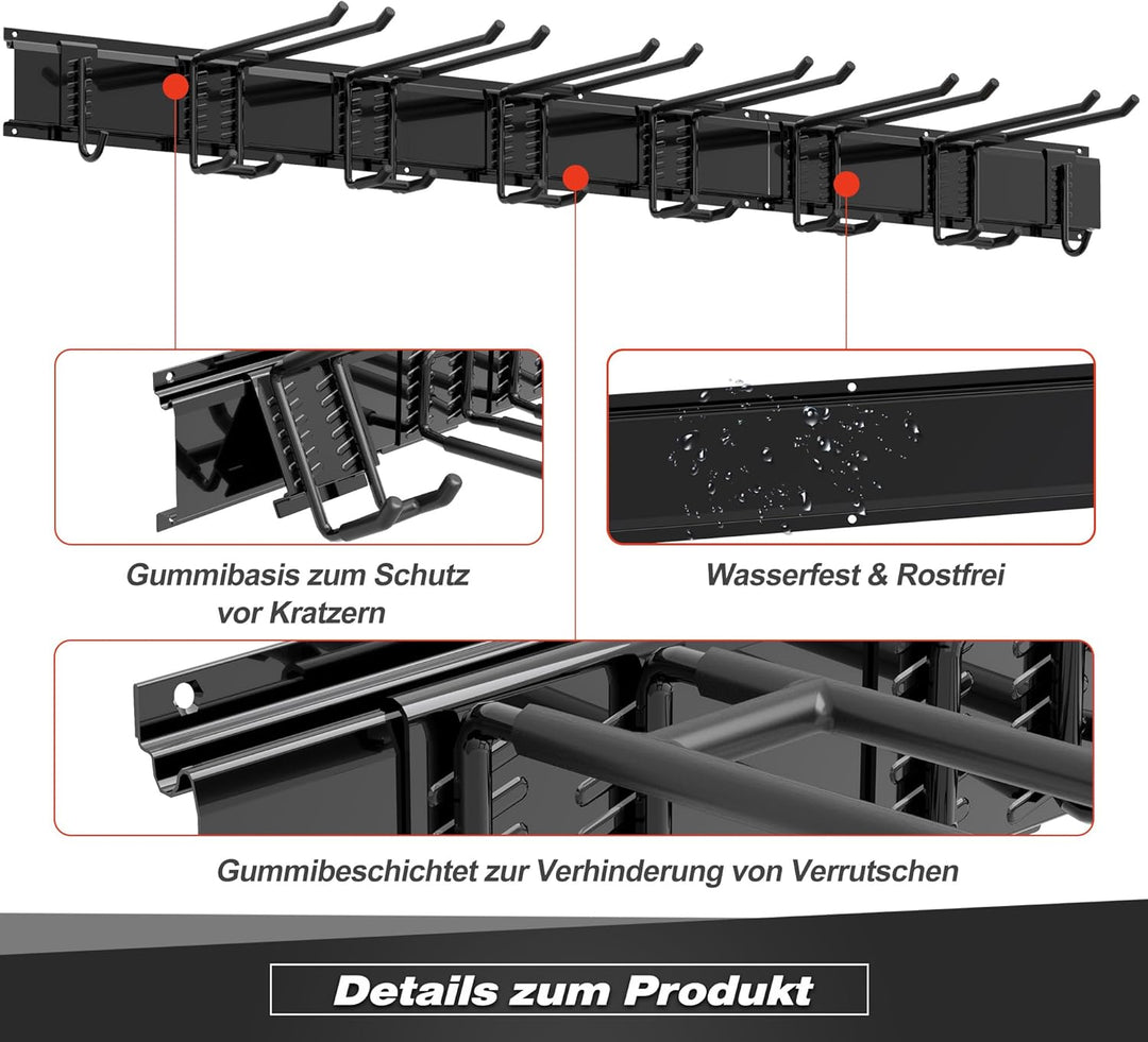 Werkzeug-Wandregal, verstellbar Wandhalterungen für Garage und Garten mit 8 Haken &amp; 3 Schienen, Hoch