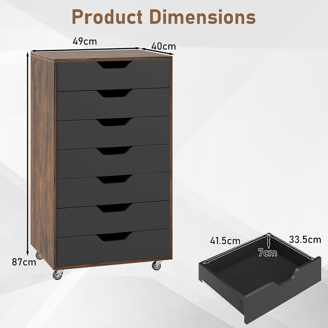 GIANTEX Rollcontainer mit 4 Schubladen & 2 Schränke, Aktenschrank mit Rollen, Schubladenschrank Holz