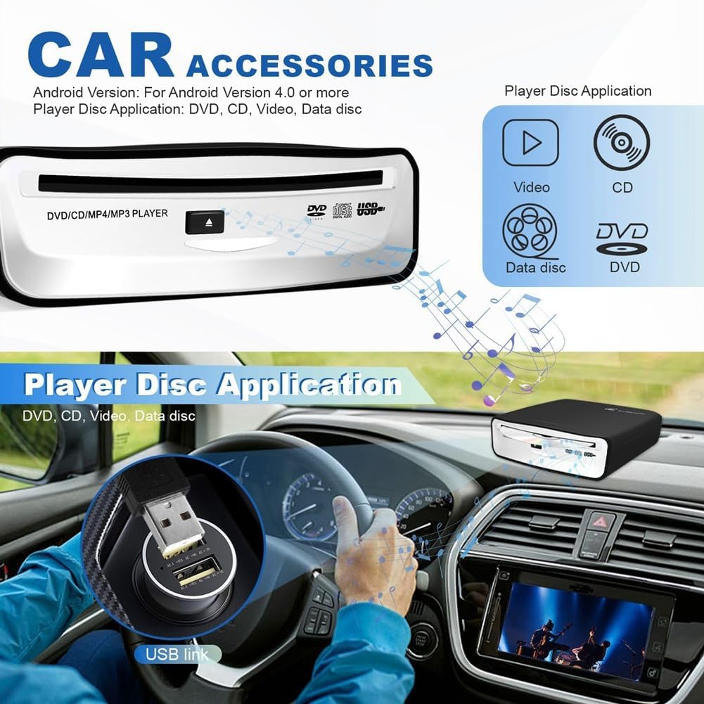 Universell Tragbarer Externer CD-Player Fürs Auto, Kann An Den USB-Anschluss im Auto, Laptop oder Fe